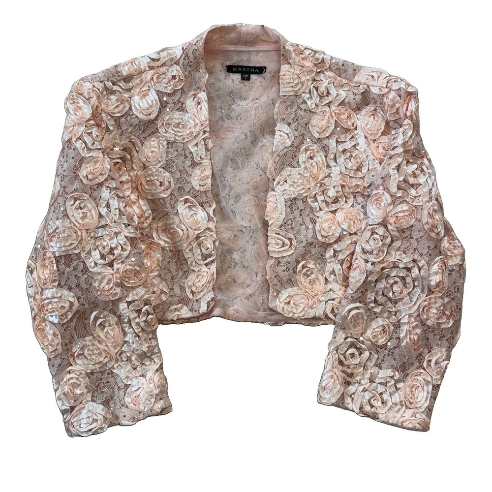 Sequin Mesh Lace Jacket Sheer Cardigan Womens Large pink Coquette Feminine
